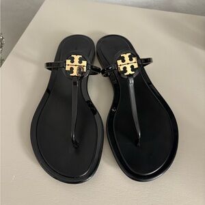 Tory Burch Black jelly Thong Sandals with Gold Emblem size 7